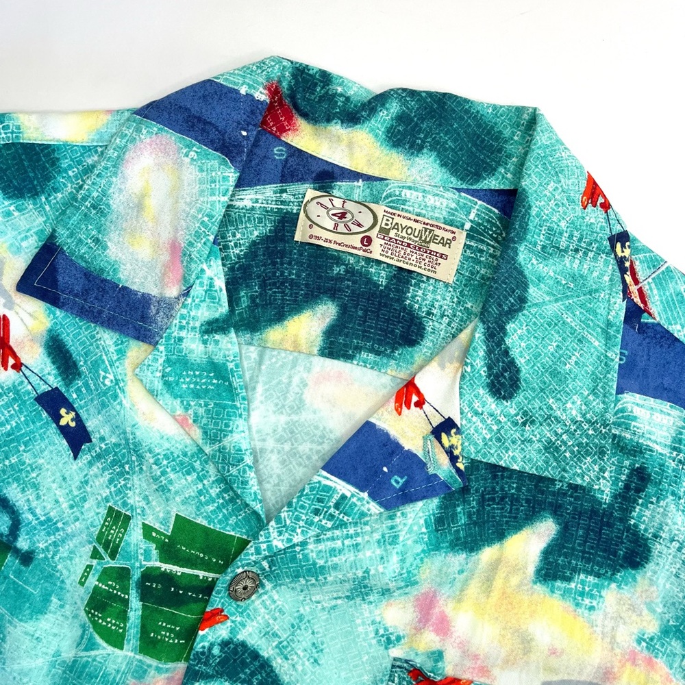 Bayou Wear Shirt Men L Blue Floral AOP New Orleans Jazz Festival French Camp